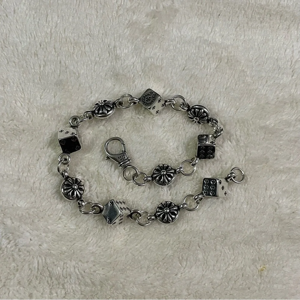 Chrome Hearts Silver Floral & Cube Link Bracelet